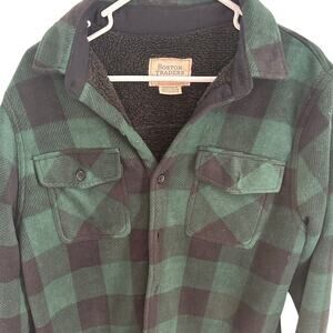 Boston Traders Green Black Buffalo Plaid Fleece Sherpa Lined Shacket Medium